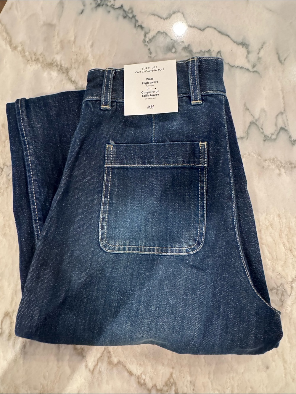 H&M Wide-Leg Dark Blue Denim Jumpsuit Pants